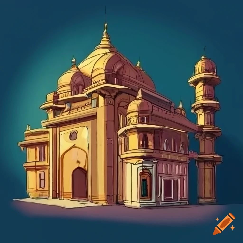 Stylized Maharajah's palace in ligne claire comic book style