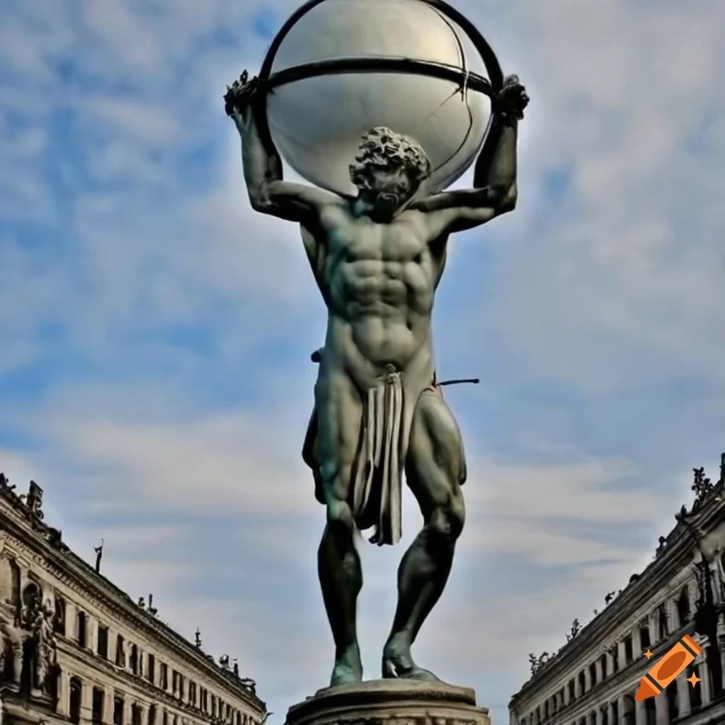 Grandiose statue of Atlas holding the world sphere