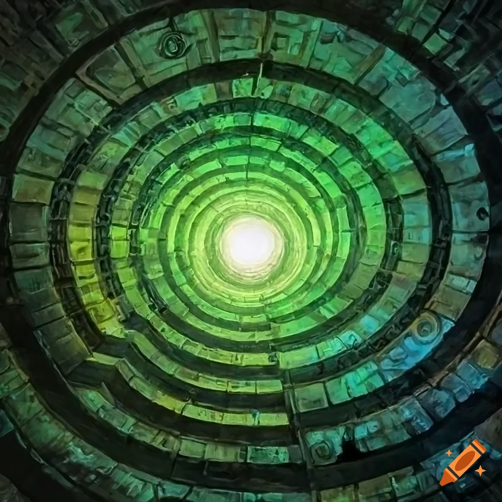 Surreal labyrinth with glowing lanterns inspired by various artists in a mystical dimension