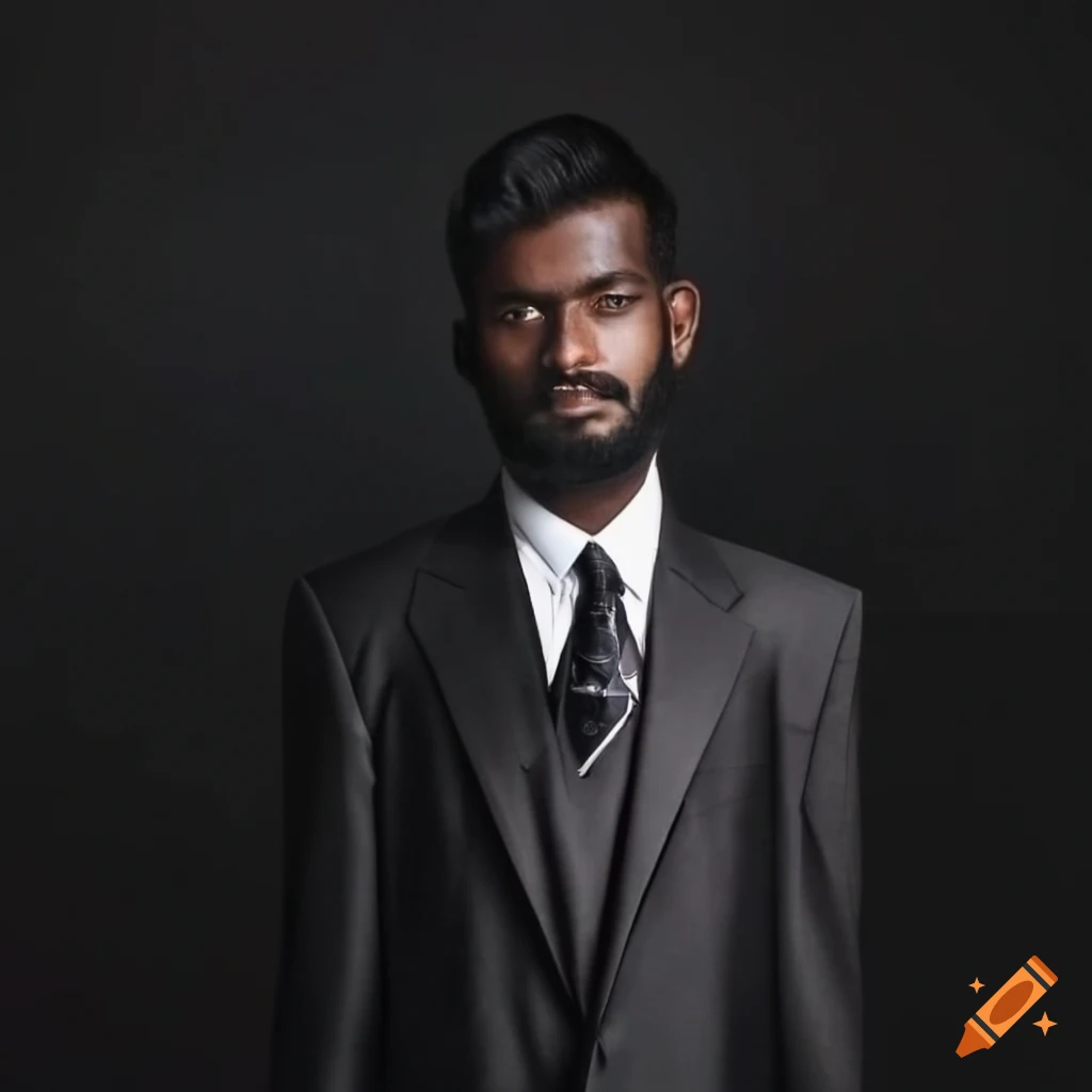 Young Sri Lankan man in formal black suit and tie
