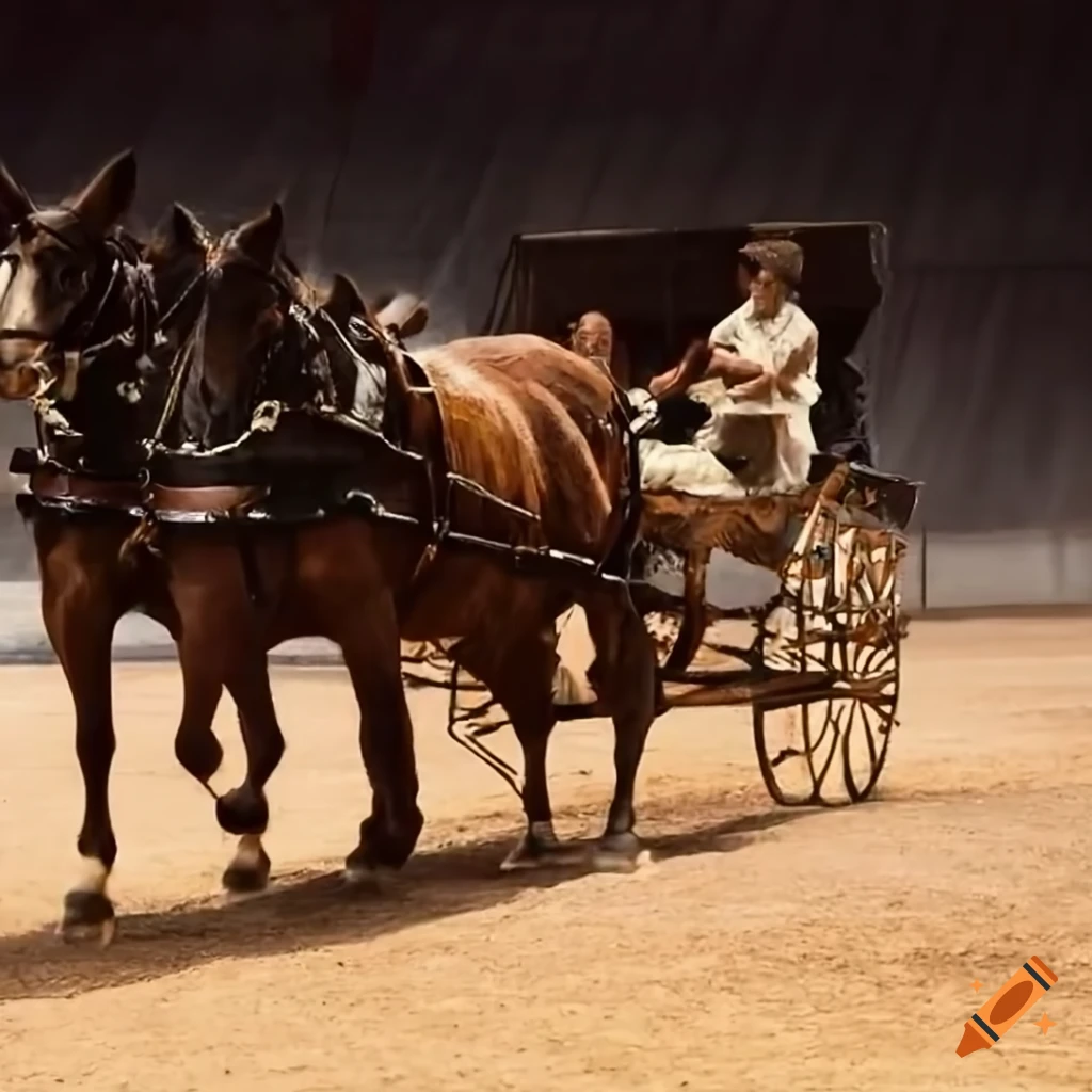 Man on a horse carriage in a large arena