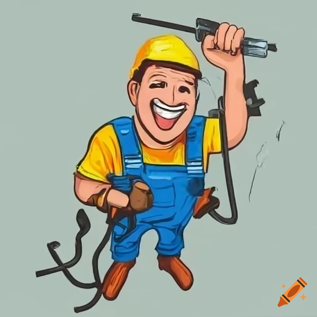 Happy electrician holding a broken cable