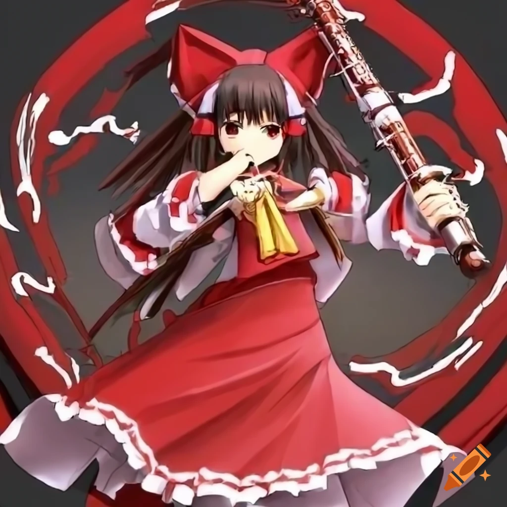 Reimu Hakurei playing the bassoon