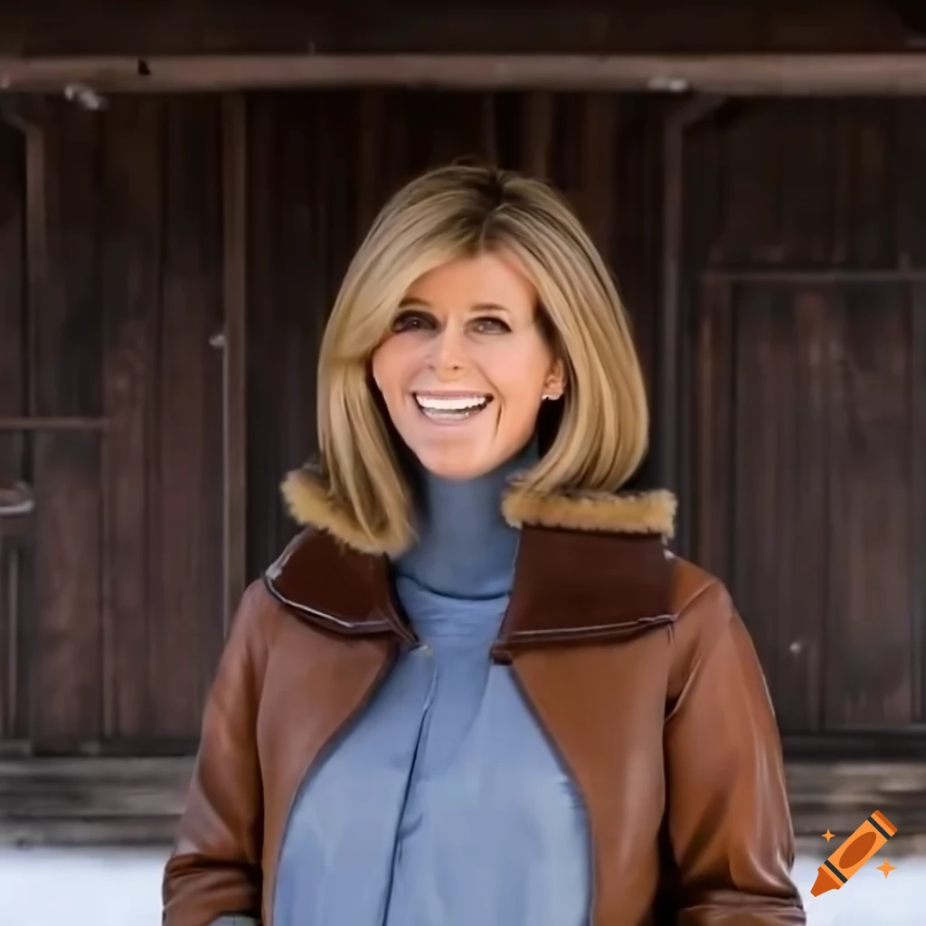 Young woman in a sheepskin bomber jacket and leather trousers standing in barn doorway