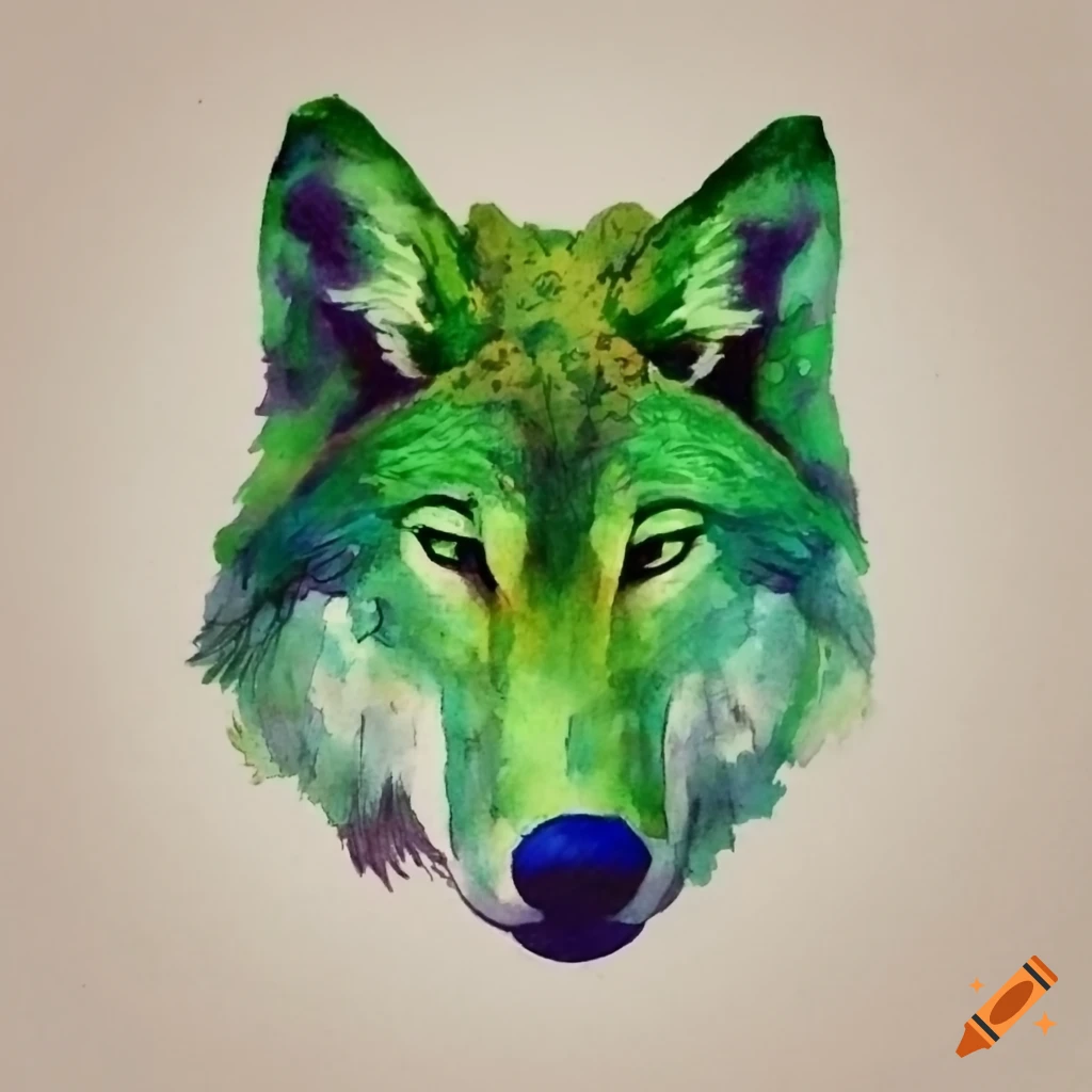 Green wolf in classical ukiyo-e art style