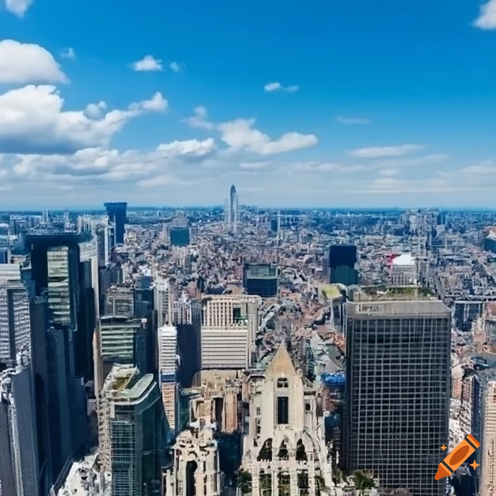 Cityscape view from the top of a skyscraper with many buildings below
