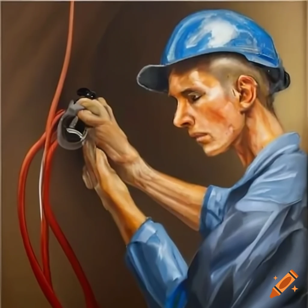 Electrician inspecting damaged cable