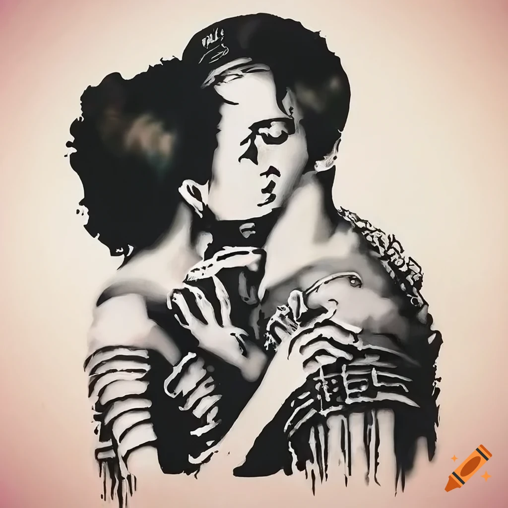 Romeo and Juliet art in Banksy-inspired stencil style