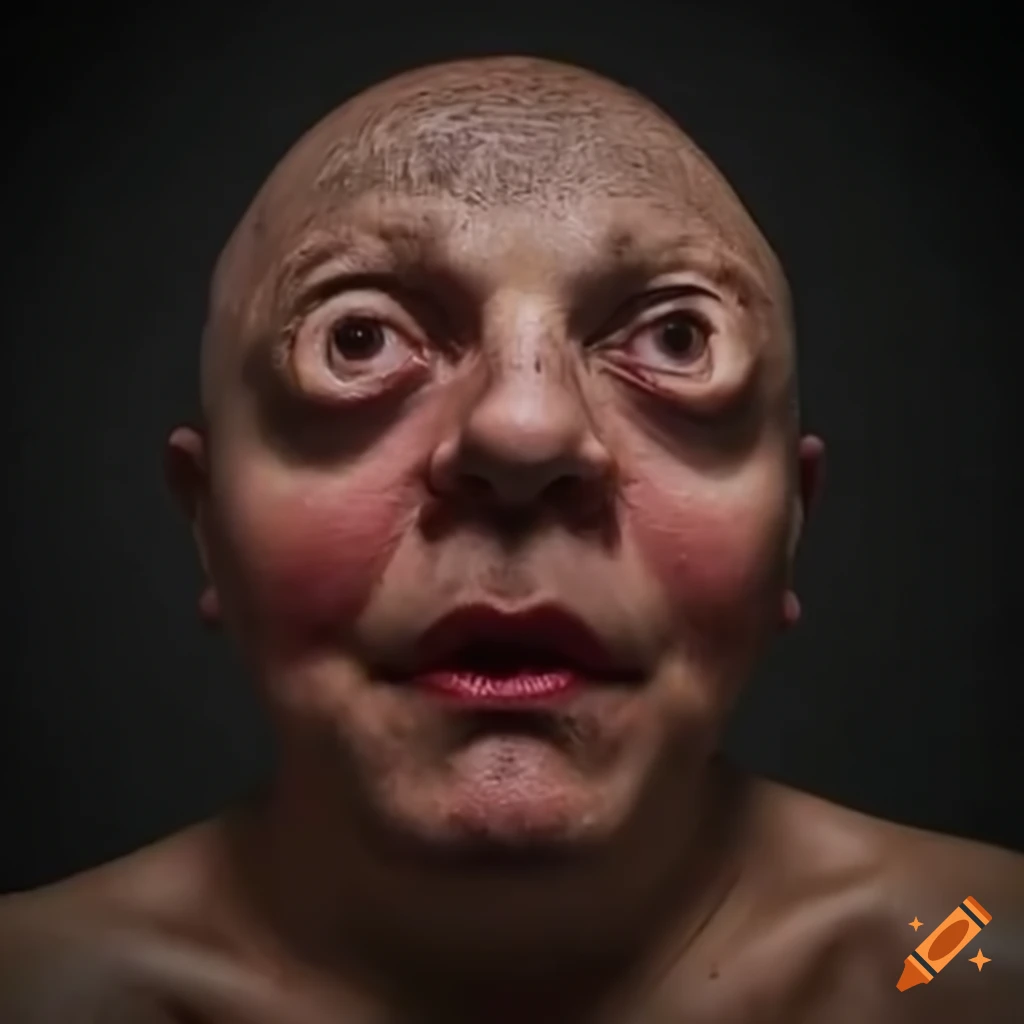 Man with a large head and a bleeding hole