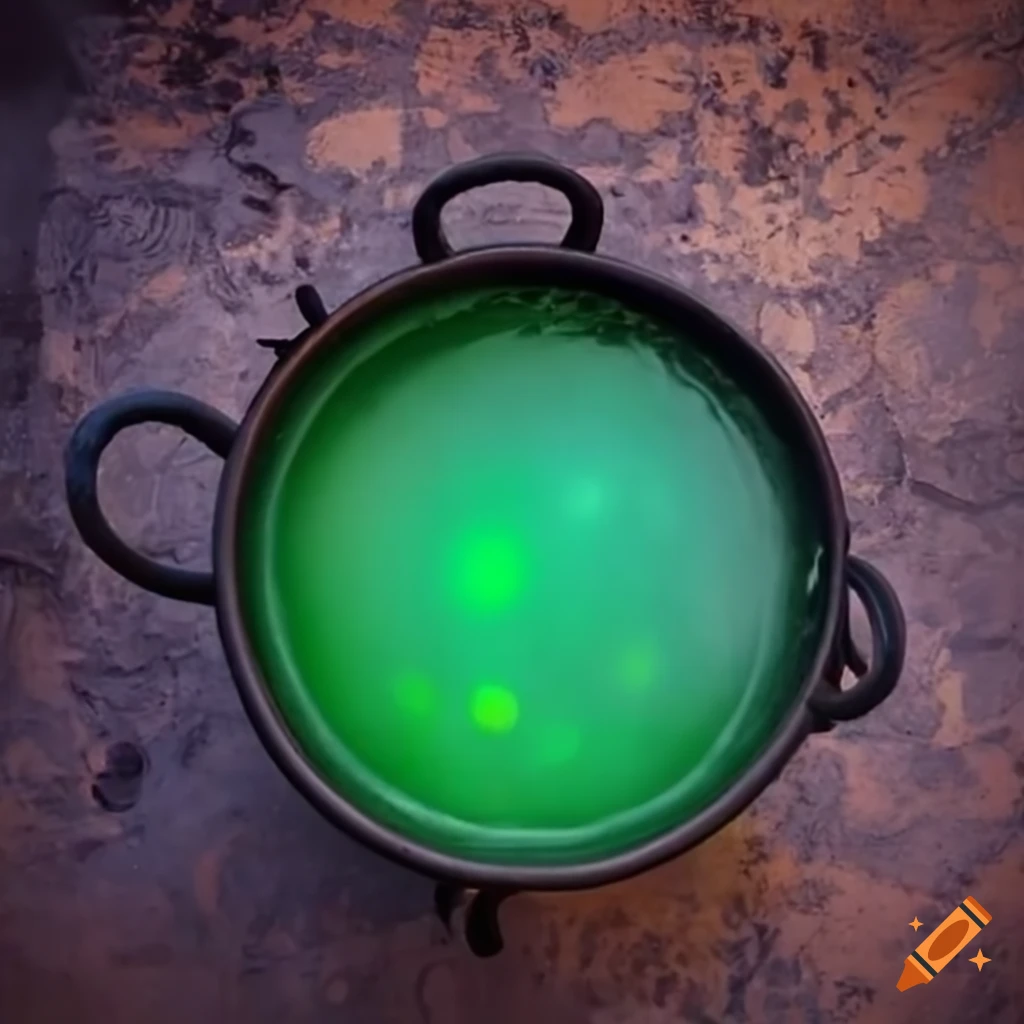 Cauldron with green liquid inside