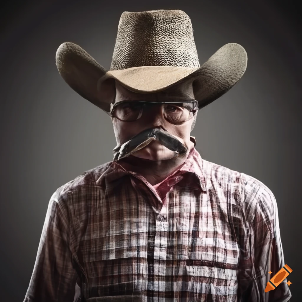 Seasoned cowboy in hat and bandana looking at the camera