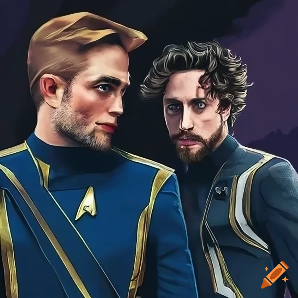 Battle poster art of Robert Pattinson vs. Aaron Taylor-Johnson as James Bond Captain Hero on Star Trek Discovery