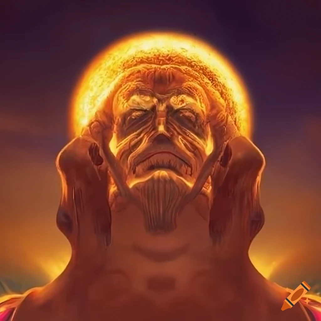 Titan Hyperion gazing at the sun in a mythological scene