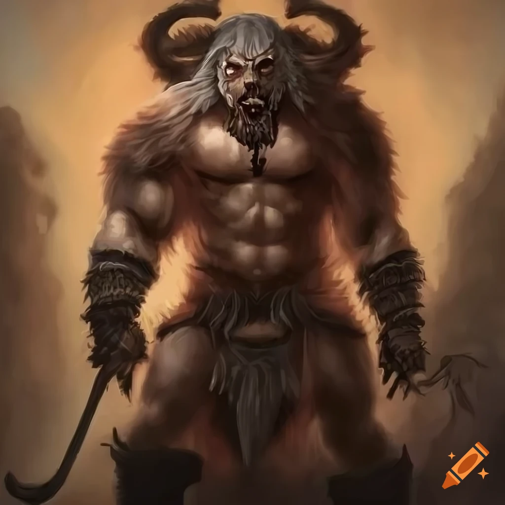 Detailed artwork of a stern male barbarian with grey eye and hair