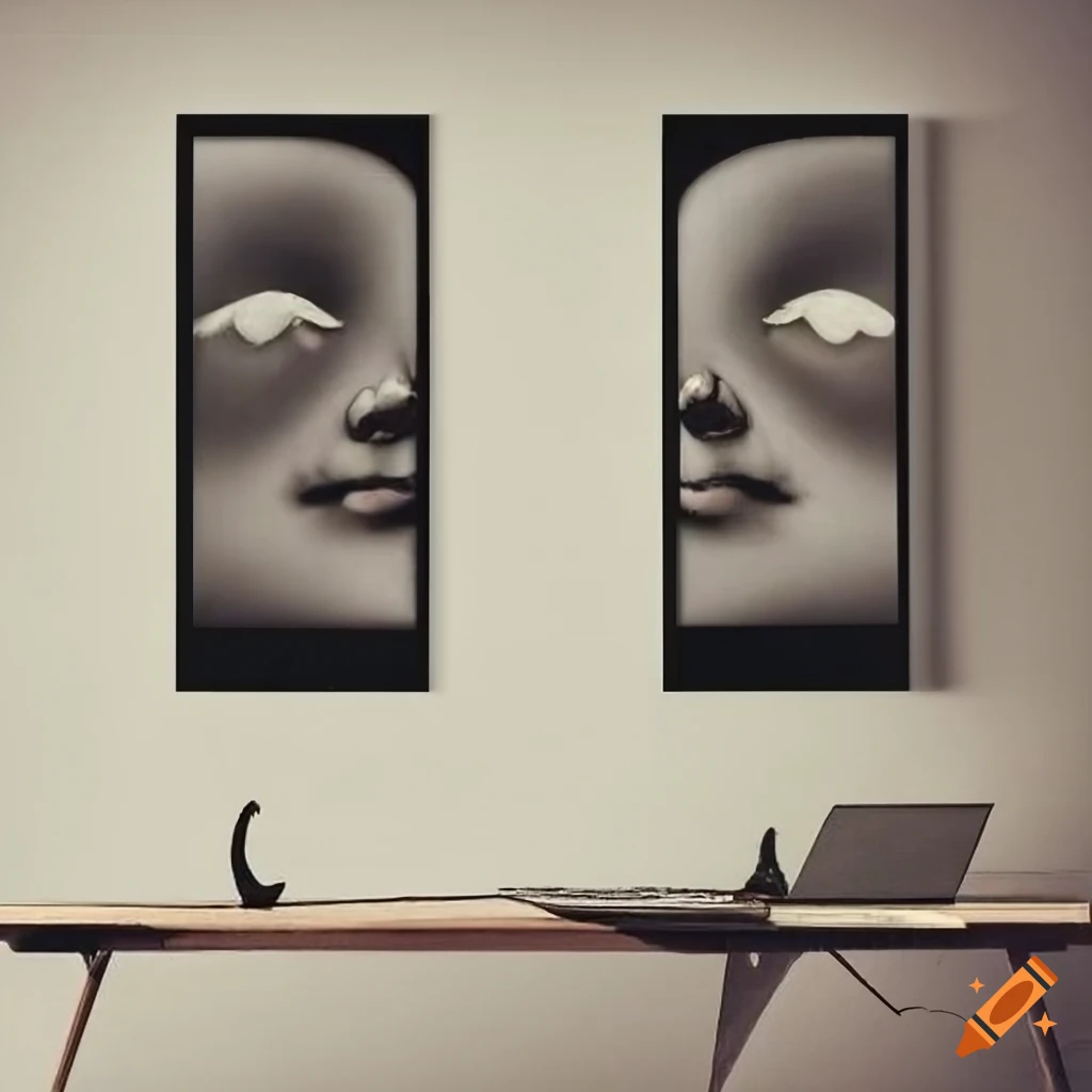 Retro surrealist graphic art with rooms, windows, and strange forms