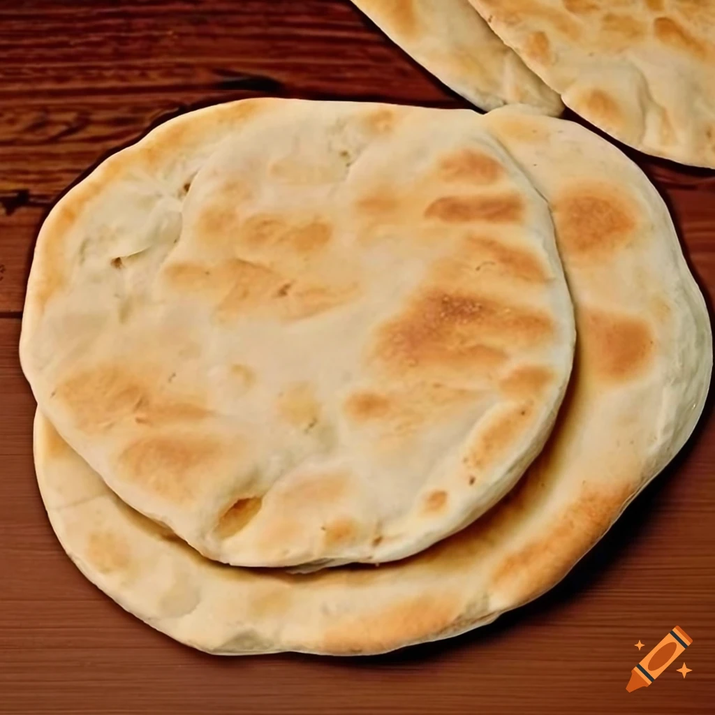 Freshly baked round golden-brown pita bread