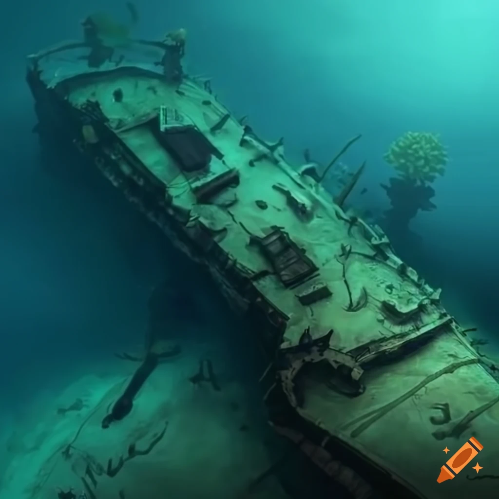 Sunken ship battlemap underwater with reef