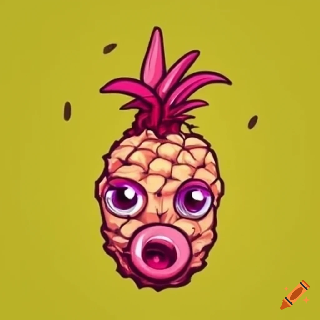Fruit face with pineapple head, banana nose, and cherry eyes