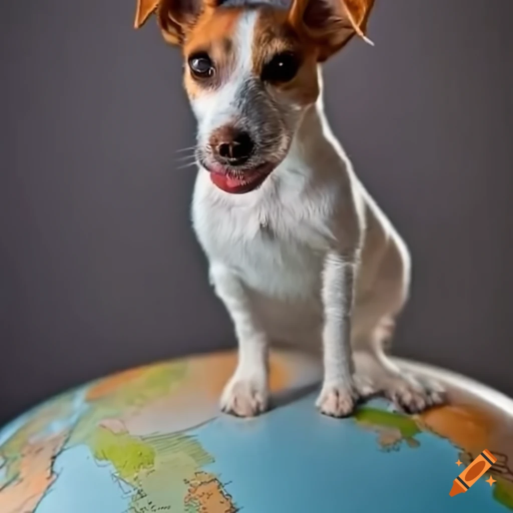 Jack Russell terrier standing on a globe