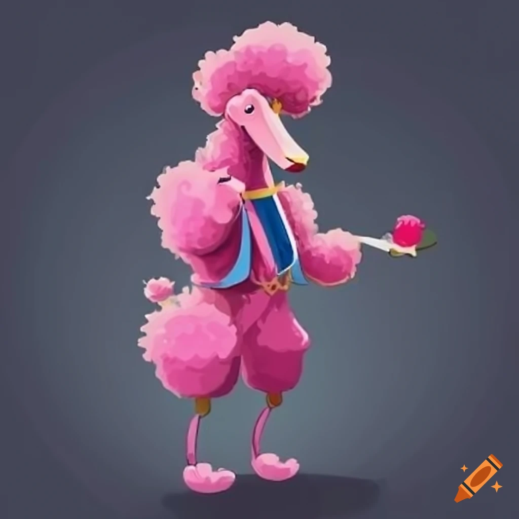 Anthropomorphic pink poodle magician character