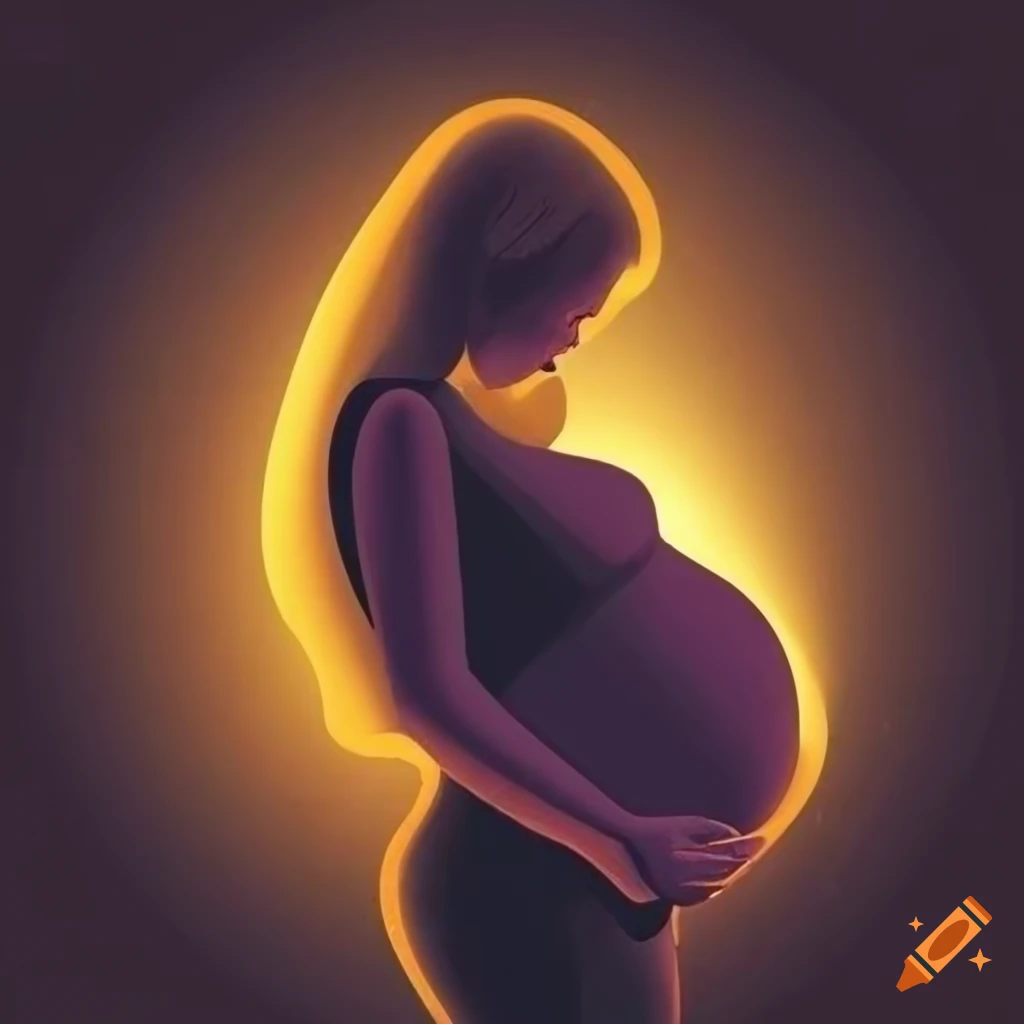 Pregnant woman cradling her belly surrounded by a glow of light