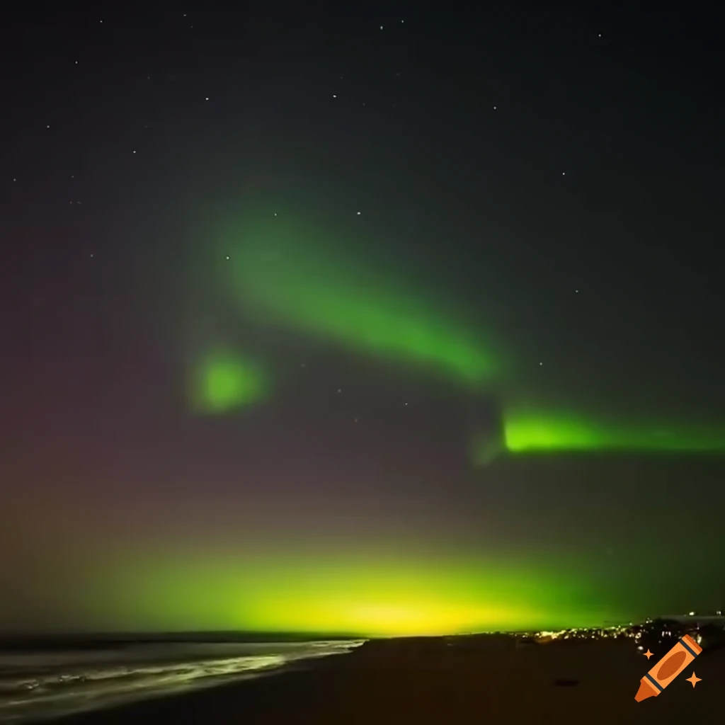 Cox's Bazar sea beach with aurora lights in 4k resolution