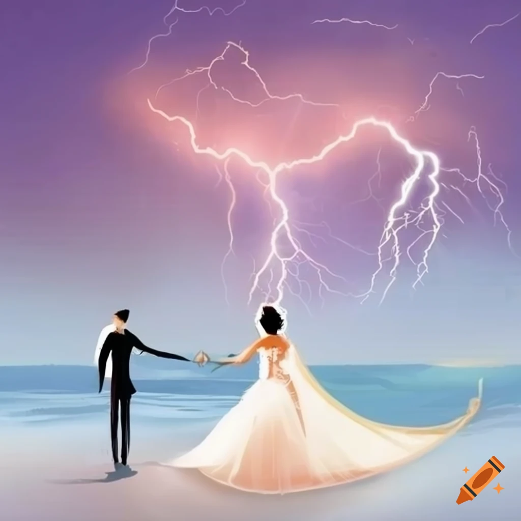 Wedding illustration with lightning electricity and transformer