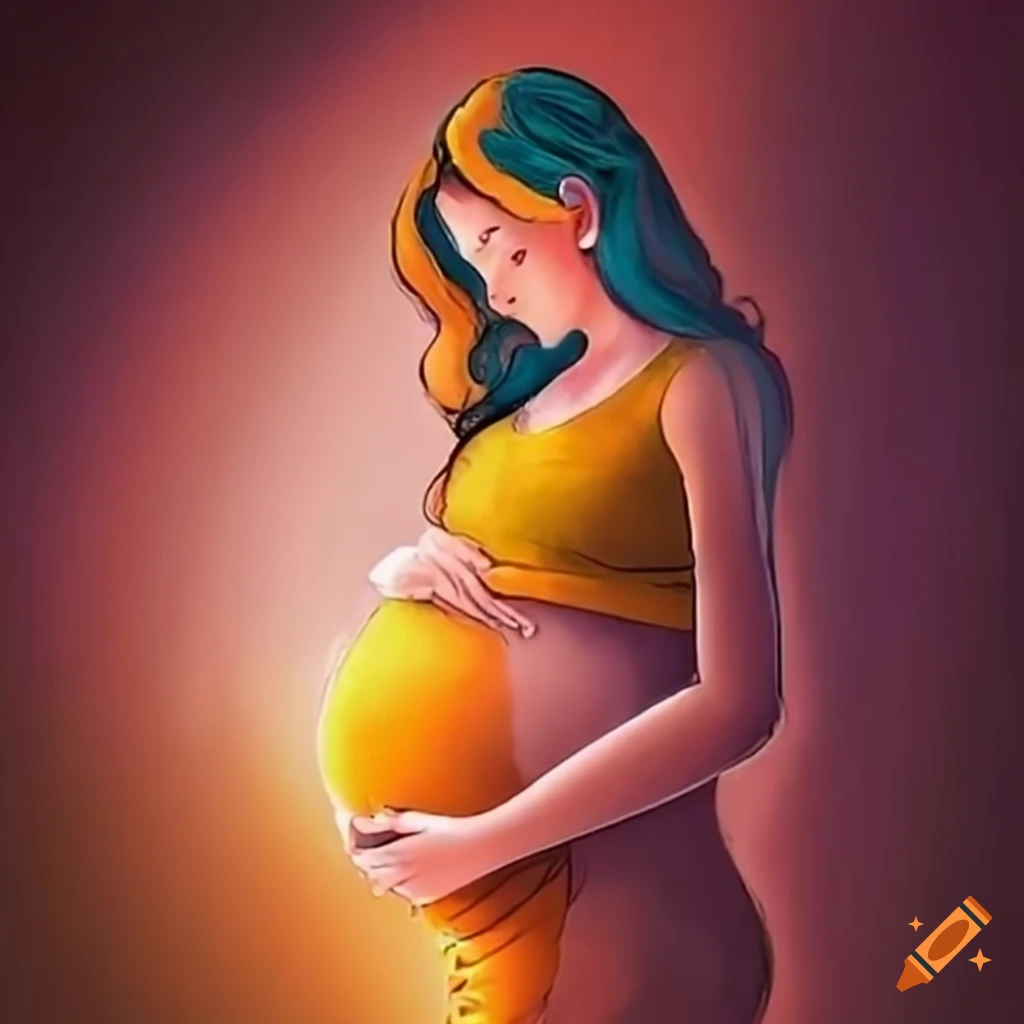 Pregnant woman glowing with inner radiance as she touches her baby bump