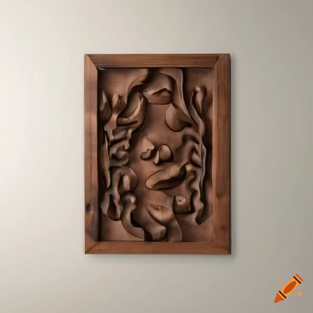 Black walnut wall art with distressed finish and unique carvings on Craiyon