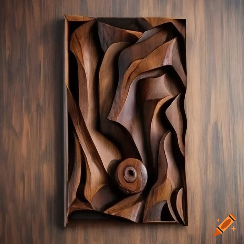 Dark-stained black walnut wall art with masculine carvings and unique ...