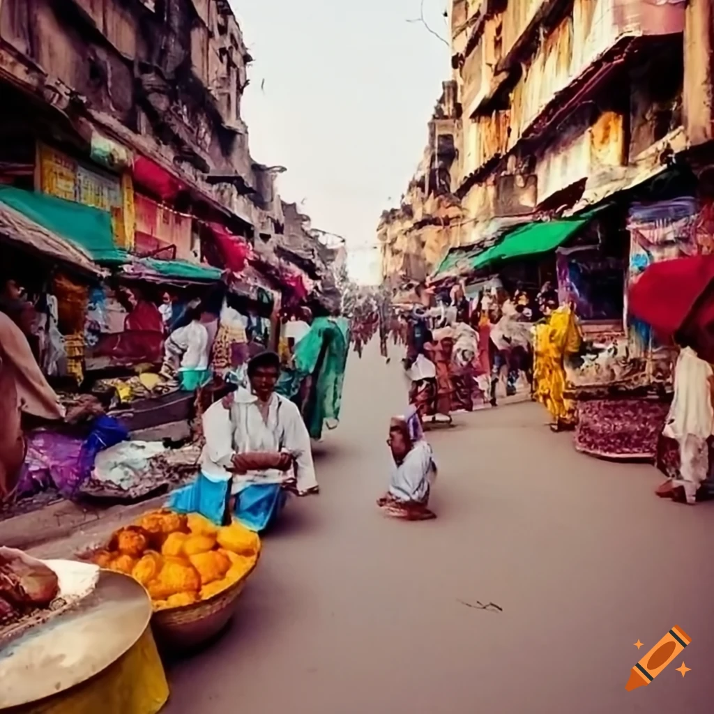 Indian street market with an empty road