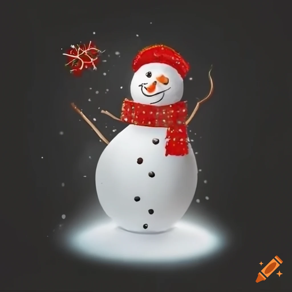 Traditional snowman on black background