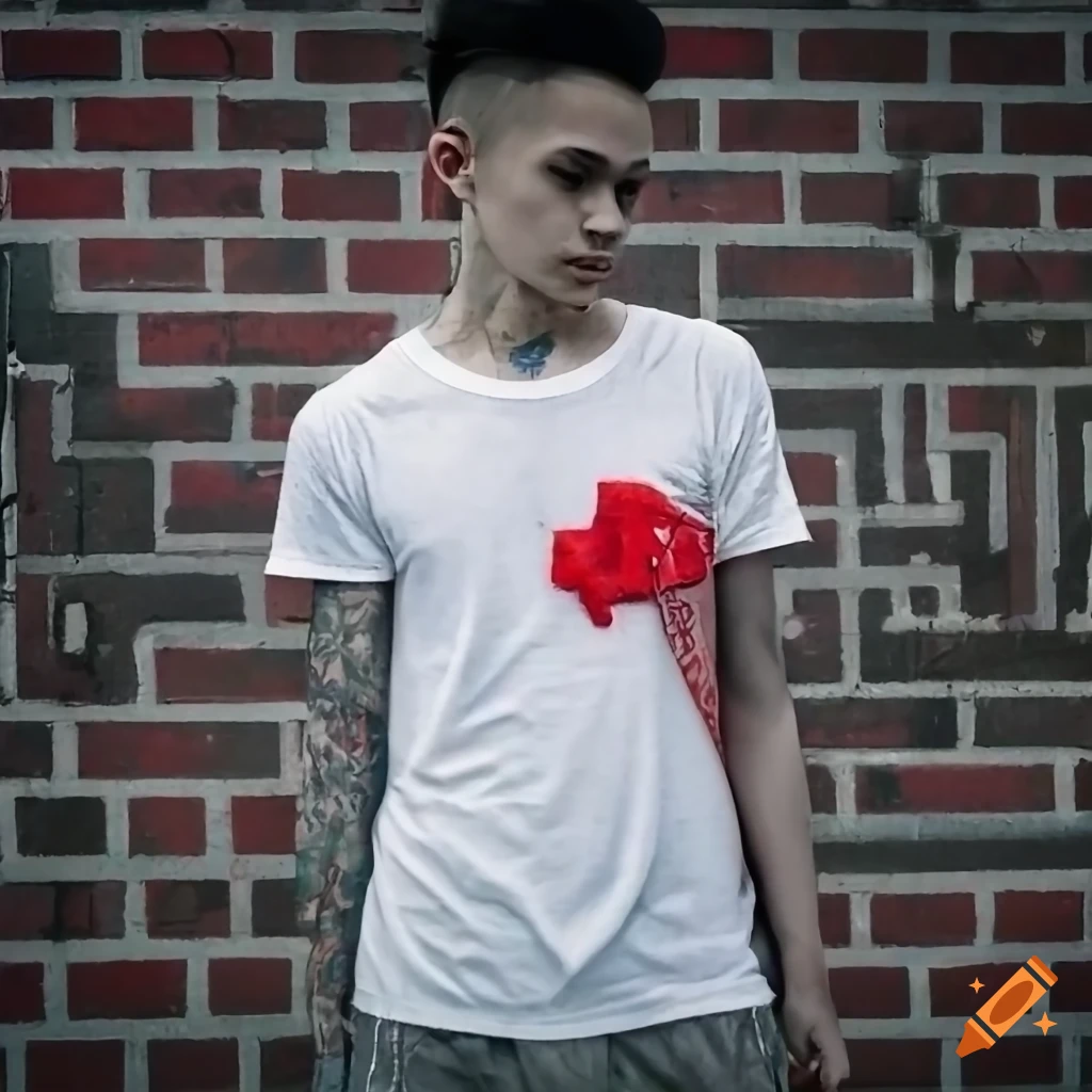 Guy in white shirt with graffiti-style E T box design