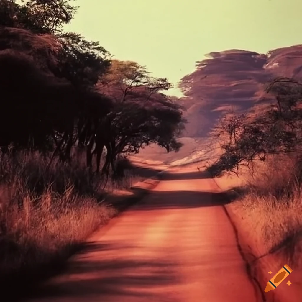 View of Africa with maram road and bushes in the 1960s