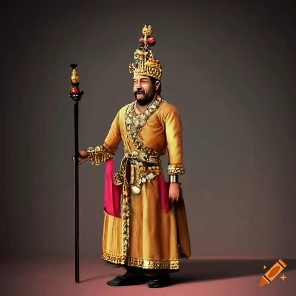 Mughal king with a crown and black shoes