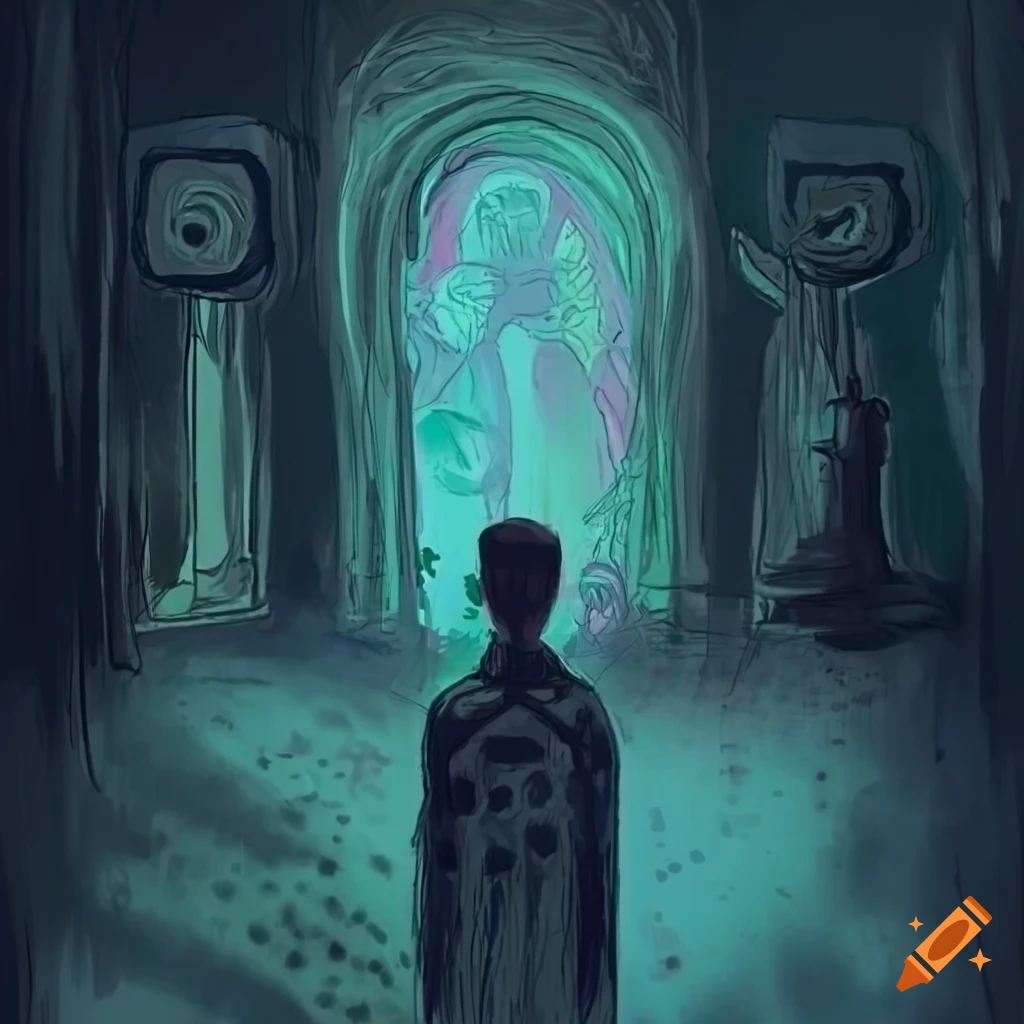 Protagonist in a dimly lit room with a mysterious symbol on an ancient artifact