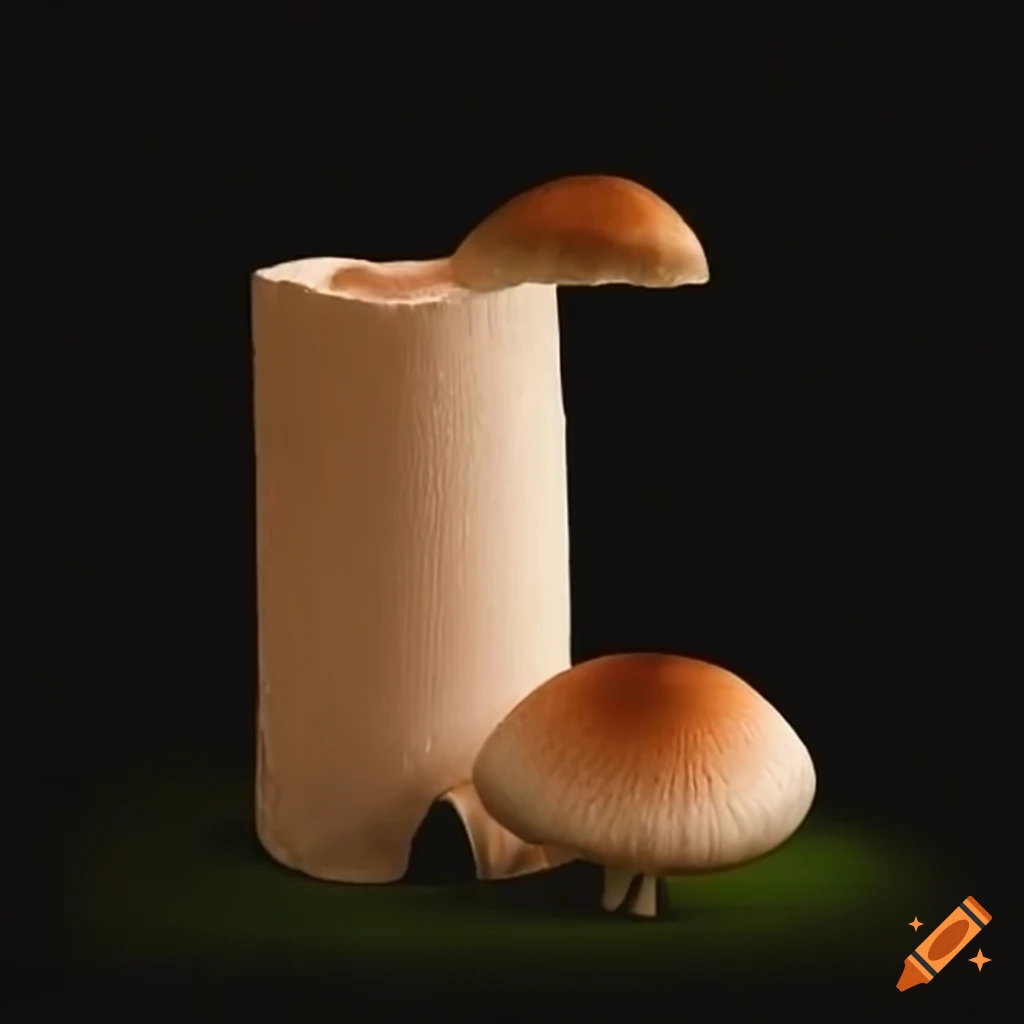 Mushrooms growing on toilet paper roll on Craiyon