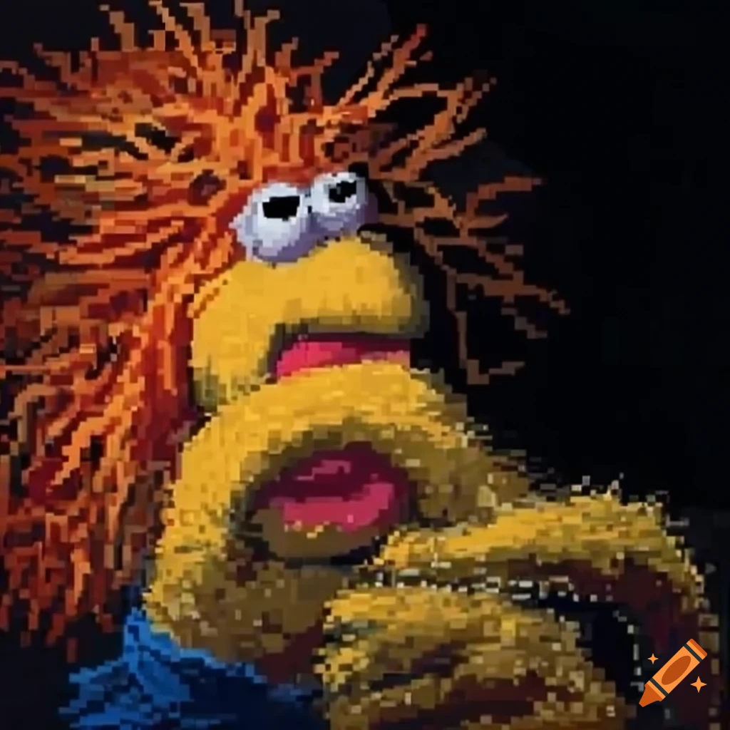Fraggle Rock pixel art with oil painted style and dithering