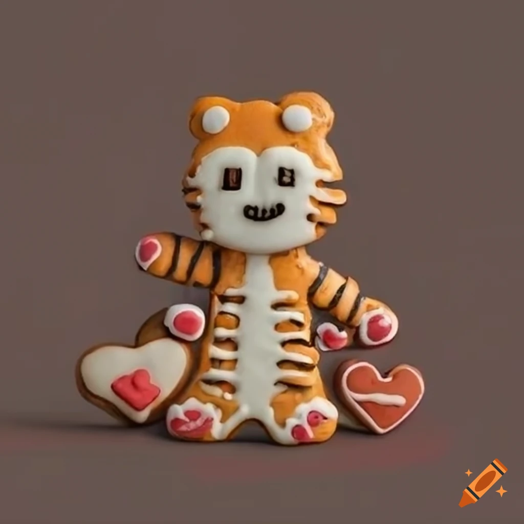 Gingerbread cookie in the shape of Hobbes with a heart decoration