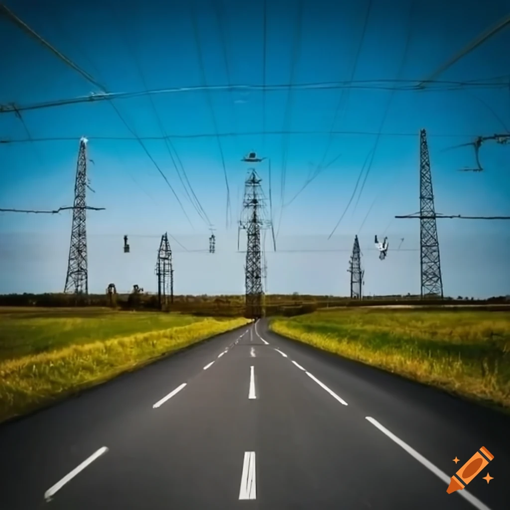 Road with electricity towers