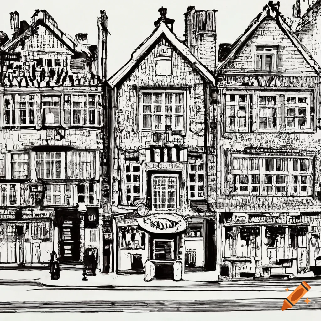 Street art scene with cozy pubs in a row
