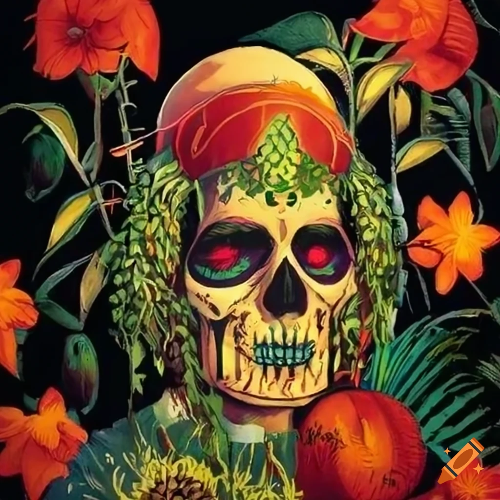 Santa Muerte Voodoo Loa Fine Art lithograph with fusion of cultures in the Amazon rainforest