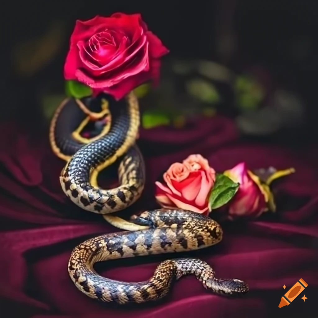 Snakes and roses on black velvet on Craiyon