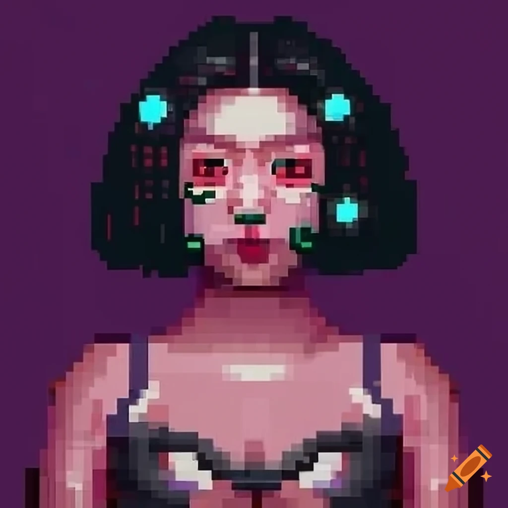 Asian female cyborg with cotton candy skin, black bobcut hair by Jodorowsky Juan Giménez