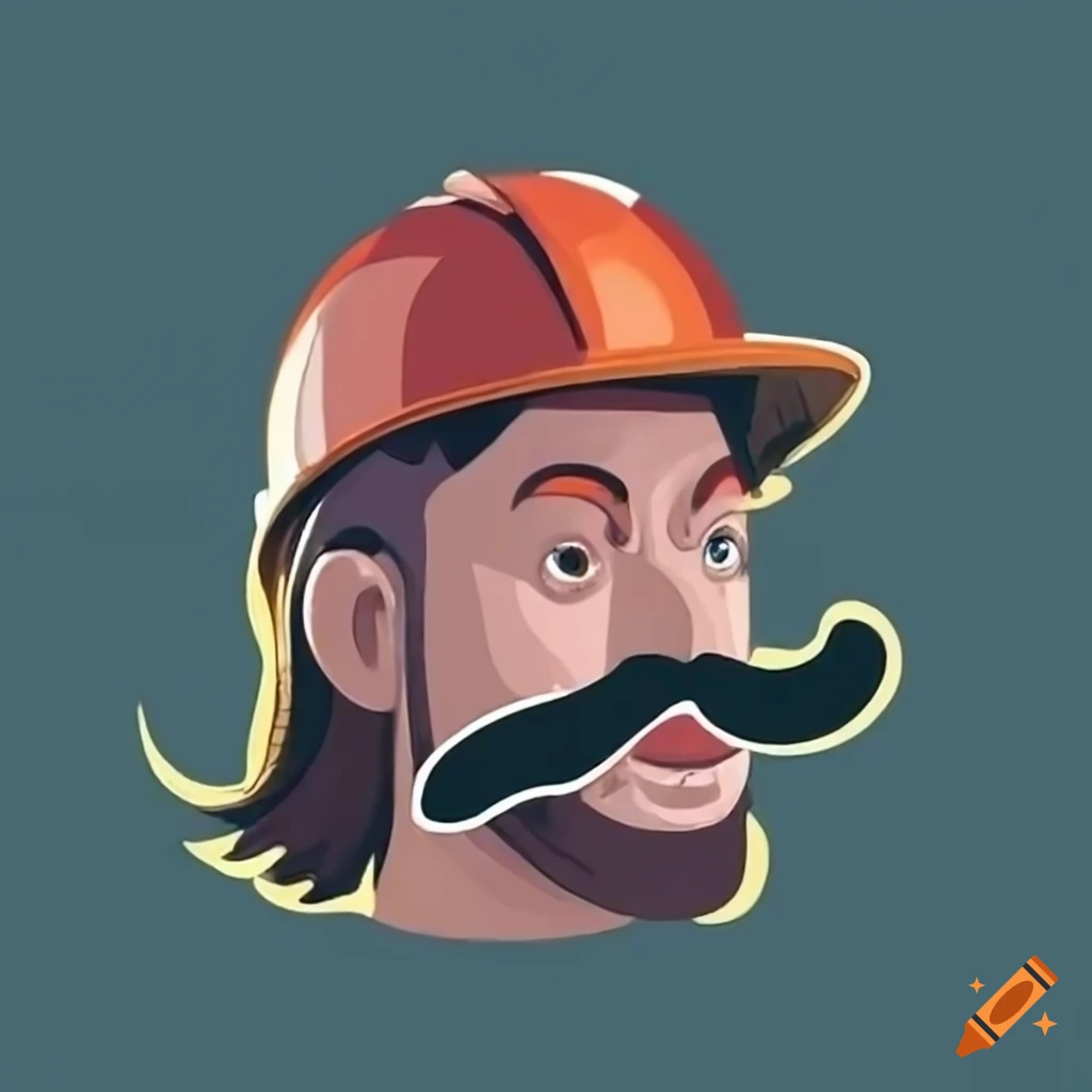 Construction worker with mullet and handlebar mustache on Craiyon