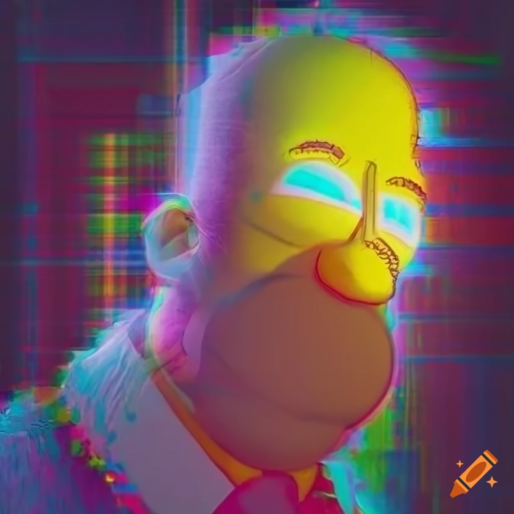 Double exposure of Homer Simpson with glitchy grunge textures on Craiyon