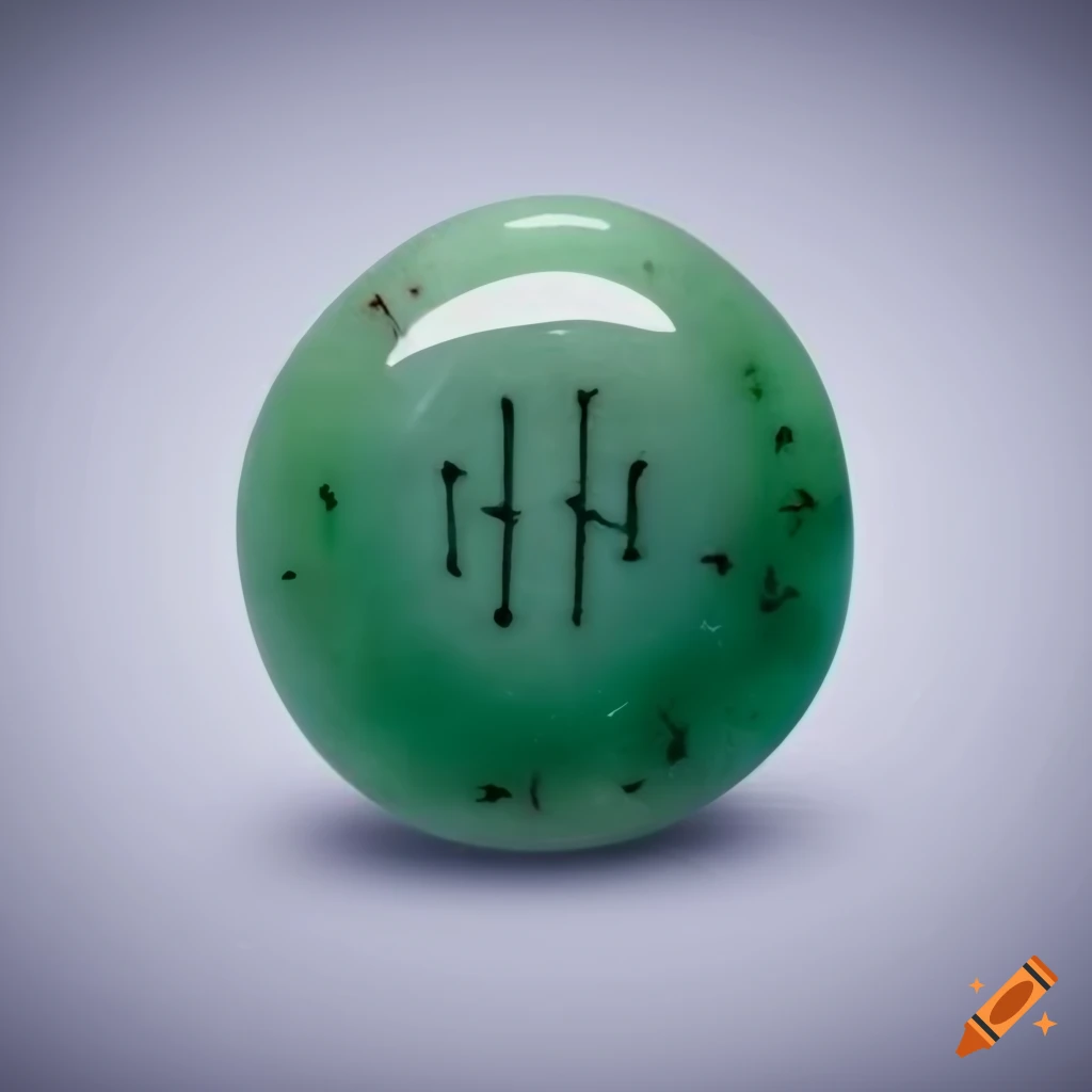 Jade stone with engraved runes on white background