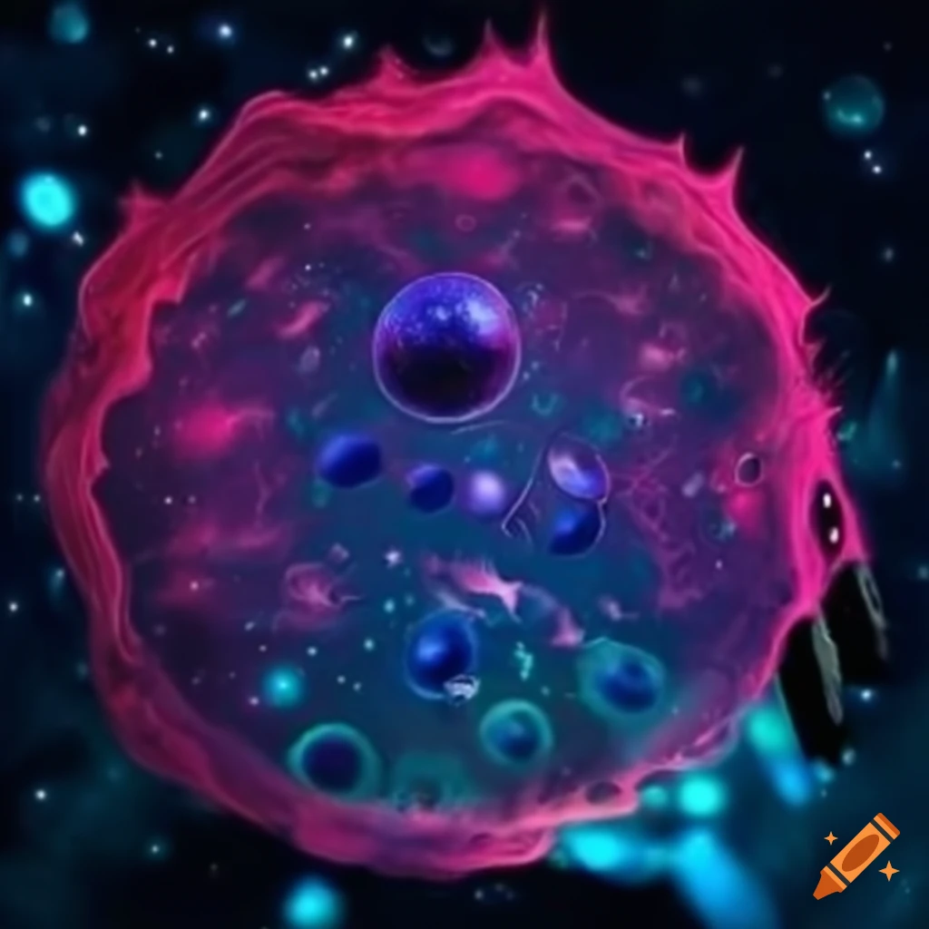 Conceptual artwork depicting the theory of evolution and the origin of existence from cells or molecules