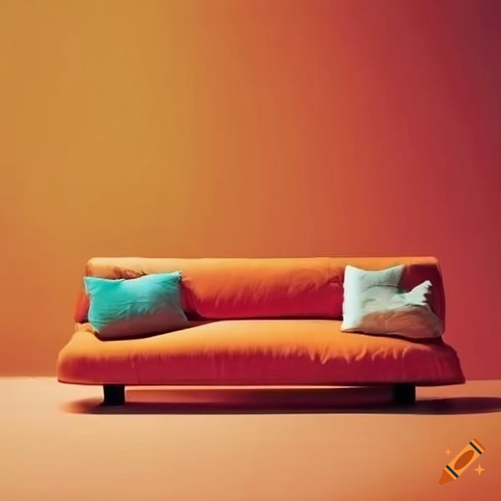 Orange couch in a stylish california living room on Craiyon