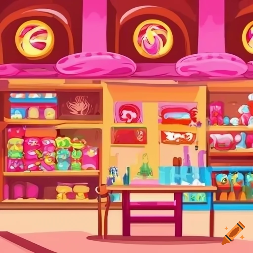 Cartoon background inside a candy shop
